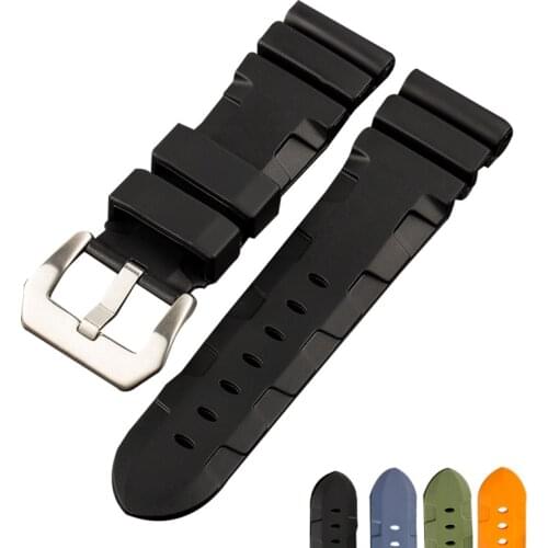 Rubber Watchband For PAM111 Silicone Strap 24MM / 26MM Black / Orange Silicone Strap Waterproof and Dustproof Mens Bracel