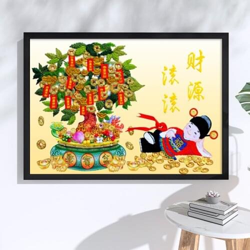 Needlework DIY Ribbon Embroidery kit Homemade Fengshui Painting Fortune tree Chinese style Cross Stitch handwork Home Decor