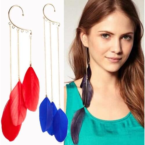 2Piece(1Pair) Angel Wing Feather Earrings Summer Cute Punk Tassel ear hook earrings Ear Clip Ear Cuff For Women Girl Summer Gift