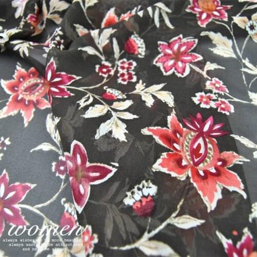 LEO&LIN 12 M Brown Flower Silk Georgette Chiffon Skirt Shirt Fabric Fabric DIY Patchs Sewing