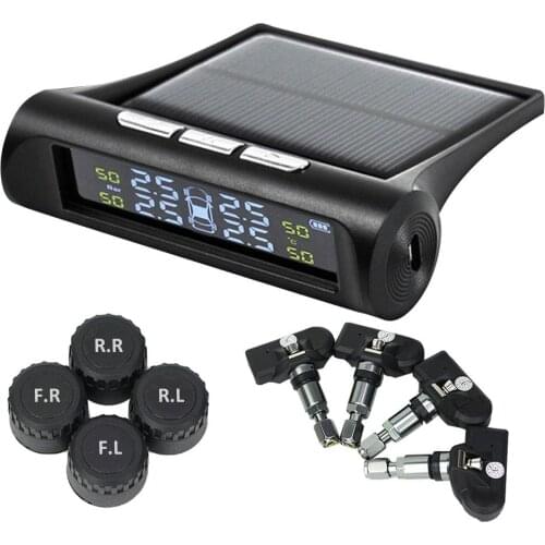 TPMS Tire Pressure Monitoring System Solar or USB Powered with External and Internal Sensors Real-time Display 6 Alarm Modes