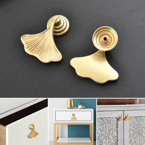 Modern Ginkgo Leaf Handle Single Hole Drawer Knob Fashion Creative Bookcase Shoe Cabinet Bedside Table Fan-shaped Brushed Handle