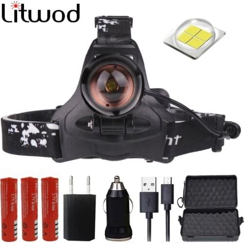 Litwod Z30 CREE XLamp XHP70 LED headlamp Powerful headlight zoom lens 18650 rechargeable battery head flashlight lamp torch