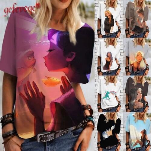 Cartoon Printed Tops Round Neck Short Sleeve Kawaii T-Shirt Casual Loose Plus Size T Shirt Summer Fashion Street Style Girl Top