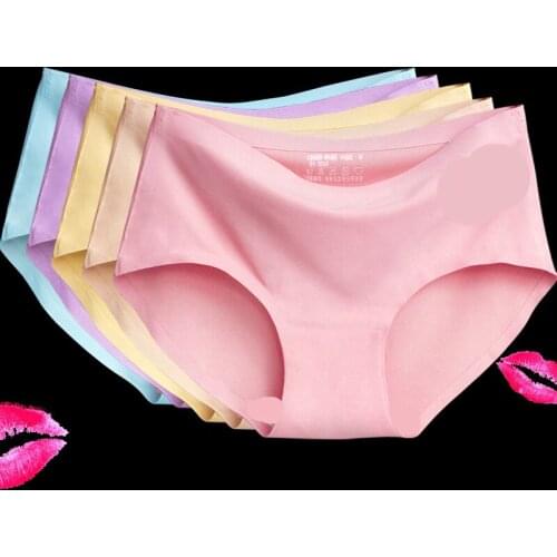 BRZFMRVL S M L XL XXL Seamless underwear lady ice silk briefs one piece seamless sexy waist panty large size breathable briefs