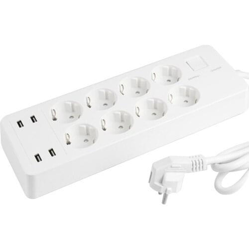 USB Power Strip Fast Charging USB Power Strip Plug with 8 Power Sockets 4 USB Ports for Home Office