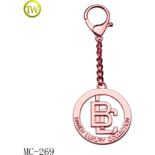 Handbag rose gold metal chain hang tag metal letter logo label for bags