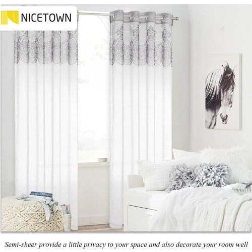 NICETOWN 1pc White Tulle Sheer Curtains Wirh Printing Valance for Living Room Bedroom Window Dolly Curtain Office Decoration