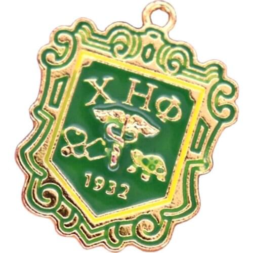 Yellow Green Enamel Metal Alloy Greek Letter Turtle Stethoscope Caduceus Chi Eta Phi 1932 Charm Nurse Rock Pendant Custom