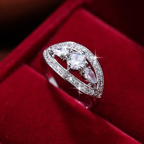 Women Ring Micro-set With Three White Cubic Zirconia Rings Geometric Shape Silver Plated Ring Fashion Charm Engagement Jewelry