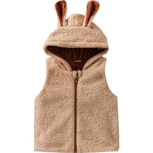 1-6Y Cute Kids Boy Girl Hooded Waistcoats Sleeveless Zip-up Vest for Autumn Winter Warm Fleece Children Solid Outerwear