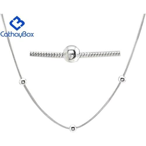 1.5mmStainless Steel Snake Chain Beaded Necklace For Women 55cm Long