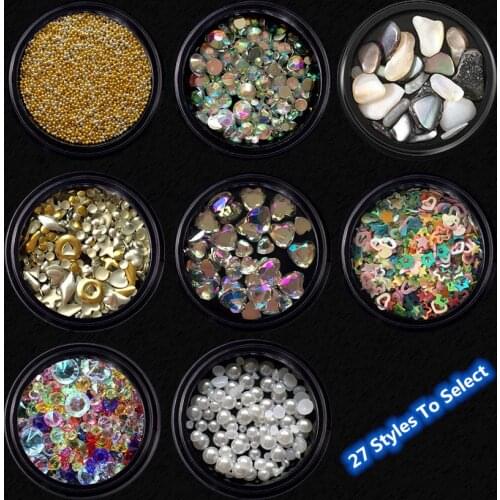 1 Box Mix Colors 3D Nail Supplies Design AB Rhinestones Crystal Plastic Rivets pearl For Nail Art Decorations Accessories
