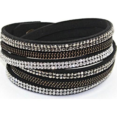 1 pc/lot 2018 New Arrival Jewelry Crystal Rhinestone 2 wrap Leather Bracelet&bangle Chain Bracelet For Party Gift Free Shipping