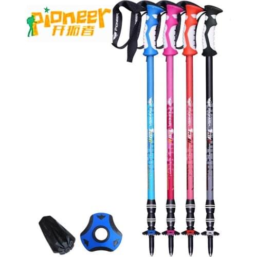 Pioneer Trekking Pole Nordic Walking Stick Telescopic Alpenstock Aluminum Ultralight Anti Shock Hiking Crutch Skiing Cane 1Piece