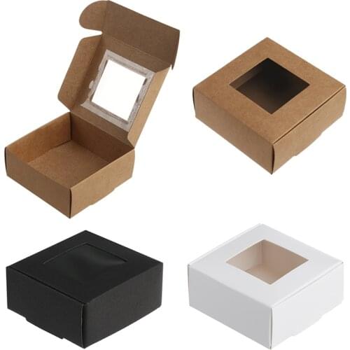 10 Pcs Vintage Kraft Paper Gift Box Package New Handmade Candy Earrings Window Display Boxes Wedding Party Gift Packing Boxes