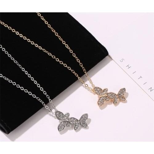 12 Pieces/Lot Silver Gold Color Butterfly Choker Necklace Women Crystal Charm Chain Rhinestone Insect Pendant Sweater Jewelry