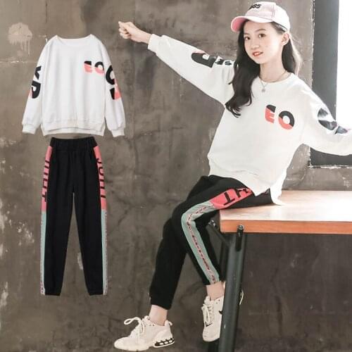 Girls Suit Sweatshirts +Pants Cotton 2Pcs/Sets 2021 Simple Spring Autumn Teenager Kid School Outdoor Children Clothing