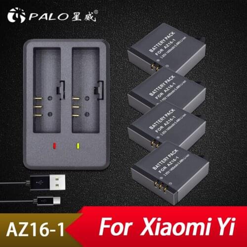 Palo 4Pcs Original AZ16-1 Battery FOR Xiaomi YI lite 4K 4K+LED USB Dual Charger for Xiaomi Yi 2 4K Battery Xiao Mi Yi