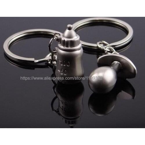 500sets=1000pcs Pacifier and Feeding Bottle Key Ring Stainless Steel Nipple Teat key Wedding Party Gift Favors