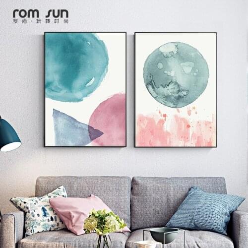 Abstract Pink n Blue Blocks combine Canvas Painting Poster Print Wall Art Pictures For Living Room Bedroom Girls Room Studio