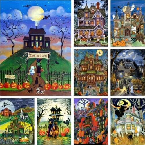 MomoArt Diamond Embroidery Scenic Diamond Mosaic Full Drill Square Halloween Rhinestones House Painting Cross Stitch Home Decor