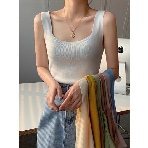 AOSSVIAO 2021 Off Shoulder White Tank Tops Women Summer Casual Fitness Short Vest Candy Colors Knitted Y2K E Girl Sexy Crop Tops