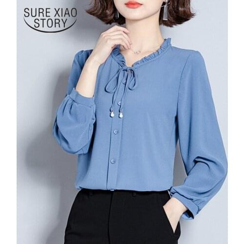 Blusas 2020 New Spring Long Sleeve Solid Women Blouse Female Tops Chiffon Casual Vintage Plus Size Cardigan Women Shirt 7922 50