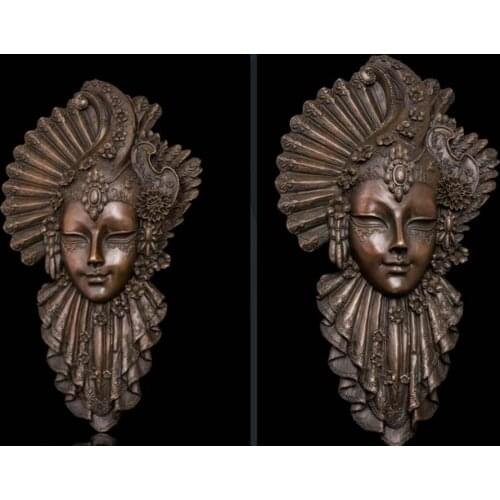 Bronze sculpture flower peacock peafowl lady women mask statue