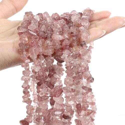 Natural Stone Beads 3-5-8MM Irregular Strawberry Crystal Freeform Chip Gravel Beads For Jewelry Making Charm Bracelets Necklace