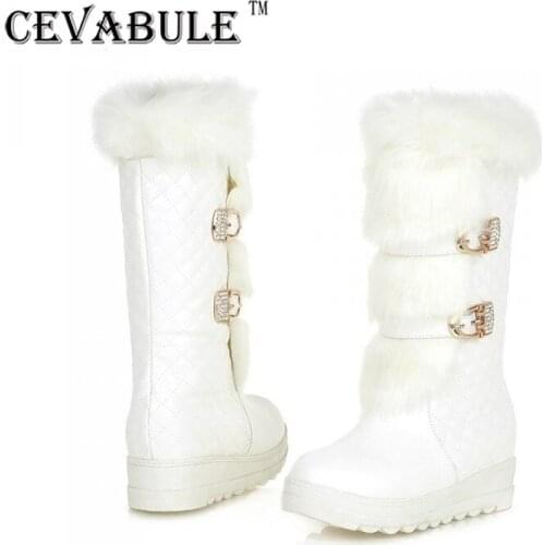 CEVABULE 2021 Belt Buckle Hair Thick Hair Snow Boots Sewing Tube Boots Thick Bottom Muffin Boots for Women Winter Boots TYX
