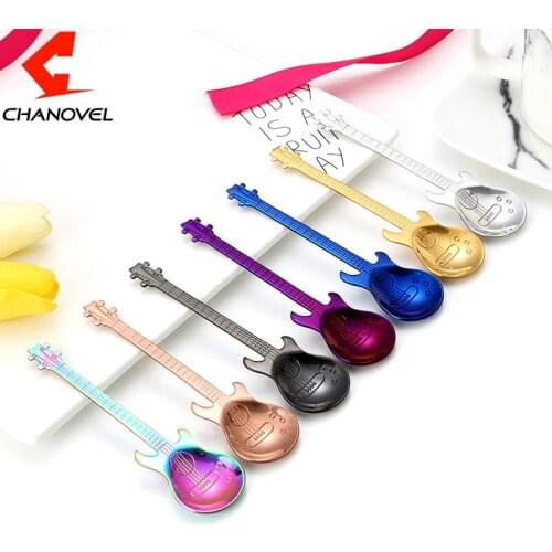 CHANOVEL 1 pcs 304 stainless steel Guitar coffee spoon dessertspoon Food grade ice spoon candy teaspoon Kitchen tableware