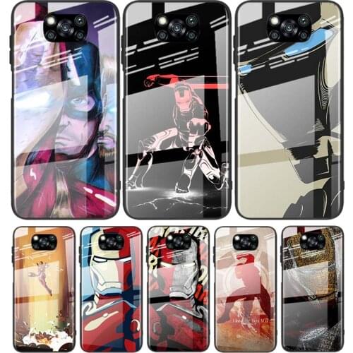 Tempered Glass Cover Luxury Iron Man Mecha Marvel For Xiaomi POCO F3 F2 X3 NFC X2 M2 Pro Shockproof Shell Phone Case