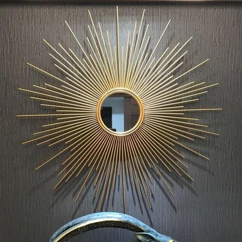 80cm Sun Shape Decorative Mirror Metal Innovative Art Decoration Round Makeup Mirror Home Bedroom Decorative Mirrors Wall Mirror