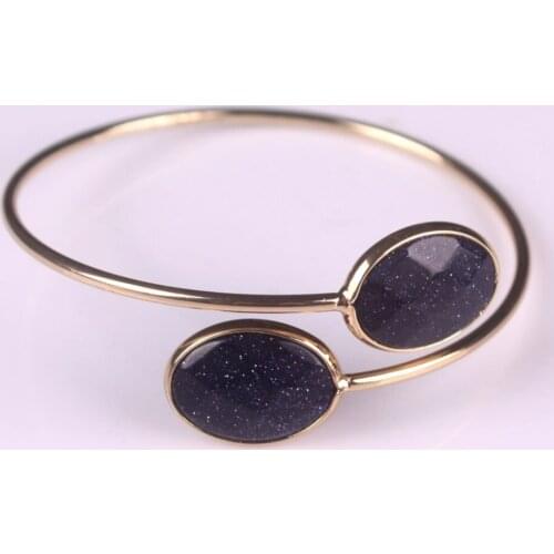 Druzy Natural Crystal Quartz Inlay Oval Blue Purple Natural Stone Beads Bangle Bracelet Multi Colors Available For Women Jewelry