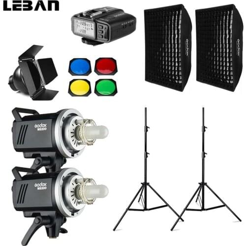 Godox MS300 600Ws 2x 300Ws Photo Studio Flash Lighting,Softbox,280cm Light Stand,Trigger,Barn Door,Flash built-in Receivers