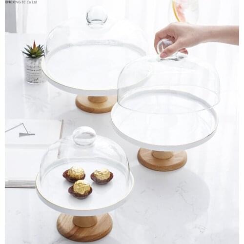 Phnom Penh Ceramic Cake Tray Round Glass Cover Dessert Fruit Plate Dessert Plate Creative Baking Supplies Dessert Table Display
