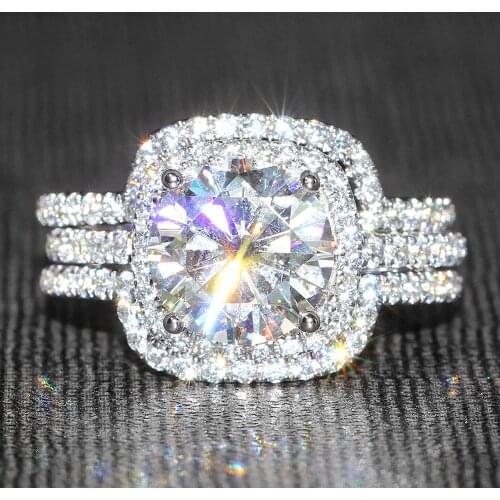 Huitan New Fashion 3Pcs Ring Set for Women Engagement Wedding Ring AAA White Round Zircon Exquisite Gift Dazzling Female Jewelry