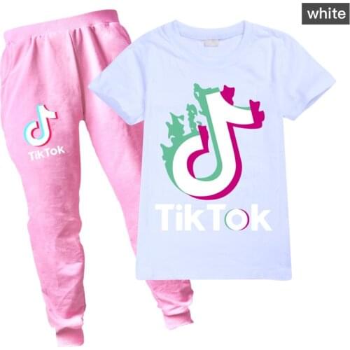 TIK TOK T Shirt Two PCS Set Summer Anime Casual Tops Kids Clothes Girls Thanksgiving Boutique Outfits