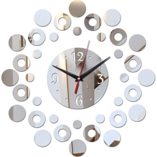 Round circle and dots diy wall stickers clock home decoration for living room acrylic mirror sticker