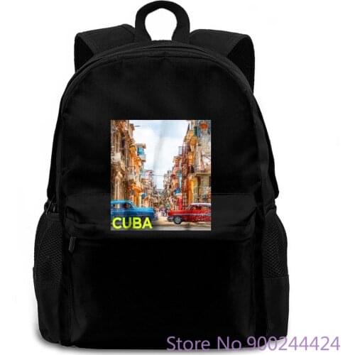 Cuban Classic Car Street of Cuba Distressed New Print Letters women men backpack laptop travel school adult student
