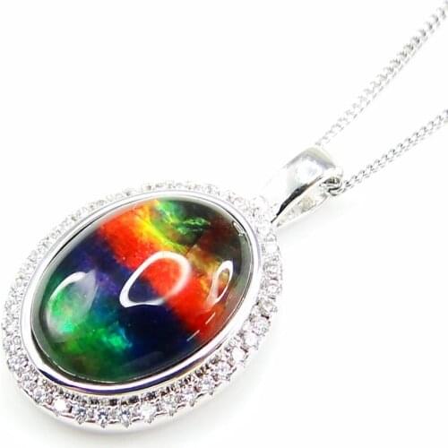 925 Sterling Silver Ammolite Pendant Natural Multi Color MOP Pendant Necklace For Women Gift