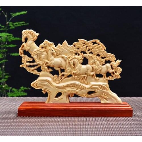 Wood carving horse, eight horses, wooden crafts gifts Home desktop decoration office ornaments (A1007)