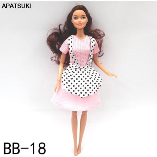 Pink Polka Fashion Doll Clothes For Barbie Doll Outfits Apron Party Dress 1/6 Dolls Accessories Kid Toys For Children