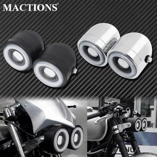 Motorcycle Twin Dual Headlight Double Amber Angel Eyes Lamp Black/Chrome For Harley Softail Dyna Fat Boy FLSTF Chopper Bobber