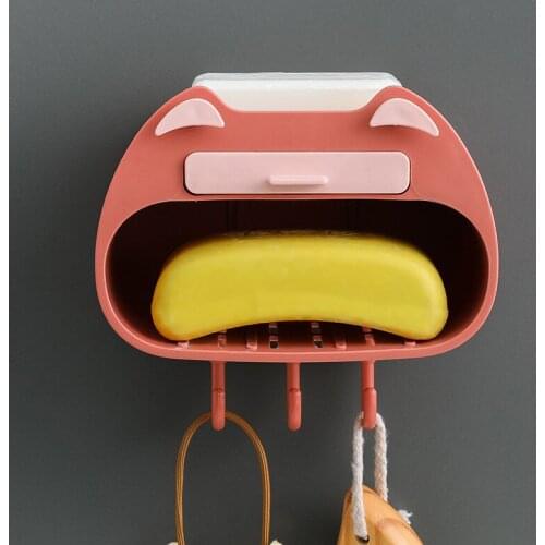 Wall Mounted Soap Box With Lid Double Layer Soap Box With Hook Draining Rack Bathroom Soap Holder Storage Box Home Bathroom