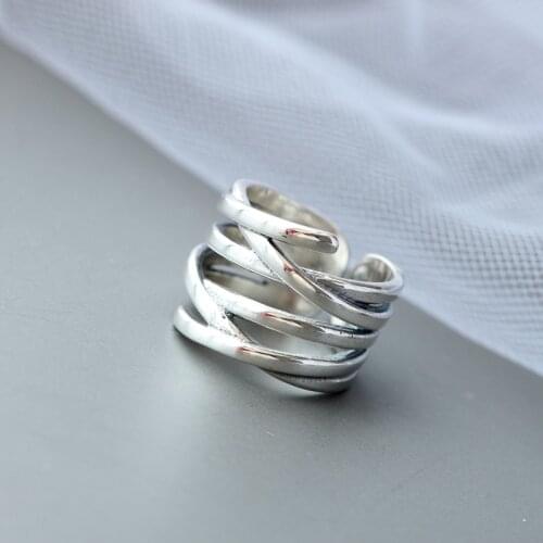 Real Pure 925 Sterling Silver Vintage Decorative Rings Handmade Fine Jewelry Creative Minimalist Design Open Adjustable Rings