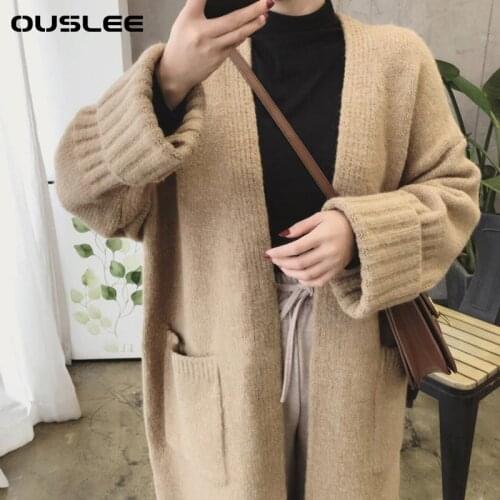 OUSLEE Autumn Women Fashion Long Cardigan Women Fashion Harajuku Loose Knit Sweater Casual Black Oversized Cardigans Jacket Coat