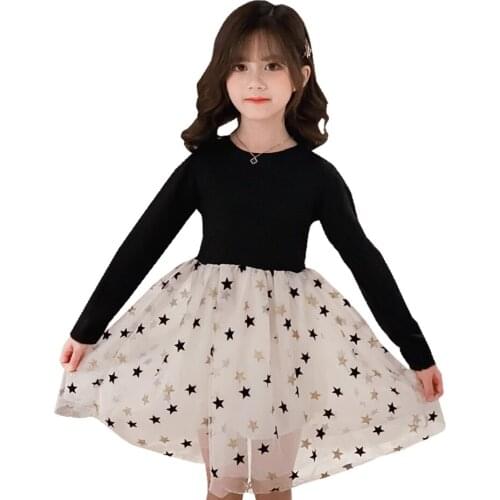 Big Girl Dress Star Pattern Princess Dress For Girls Casual Style Kids Dress Spring Autumn Girls Clothes 6 8 10 12 14