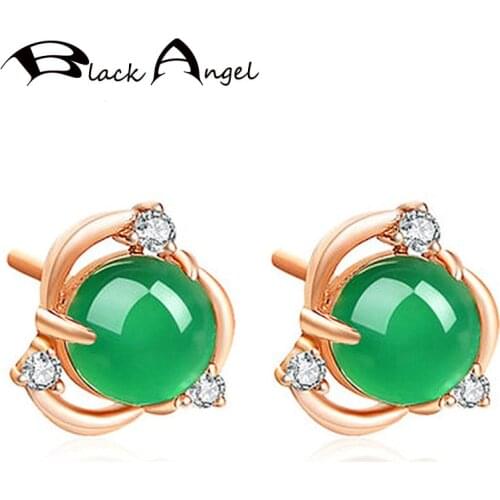 Luxury Green Chalcedony Stud Earrings For Women Real 925 Sterling Silver Fashion Earring Fine Jewelry Drop Shipping Party Gift